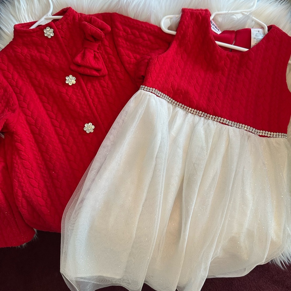 EUC Blueberi Boulevard Red & White Sparkle Holiday Dress Set SZ 6